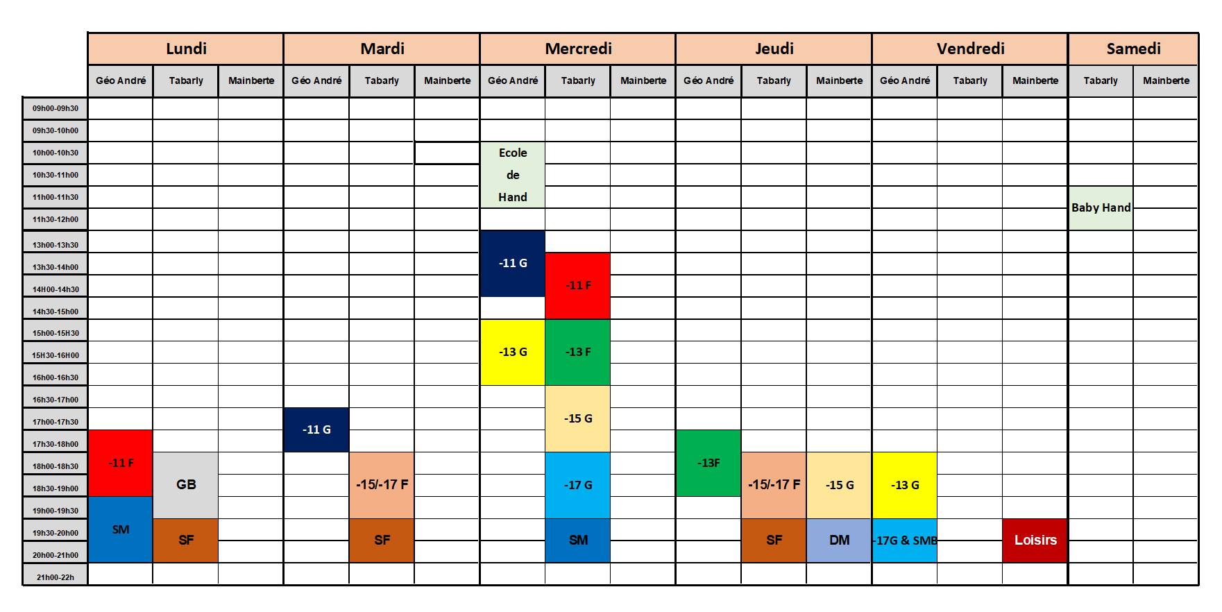Planning des Entrainements - ALCL Handball
