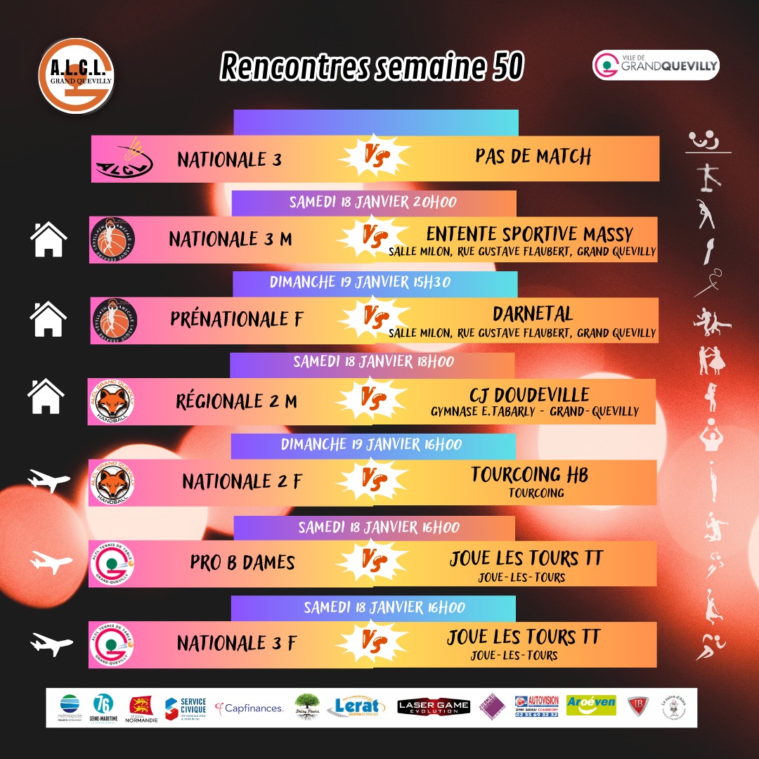 Planning des matchs de la semaine 02 - ALCL Handball